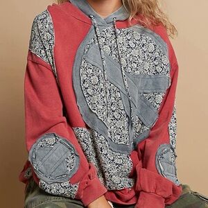 POL French Terry Knit Peace Hoodie Sweatshirt in Cherry Wood